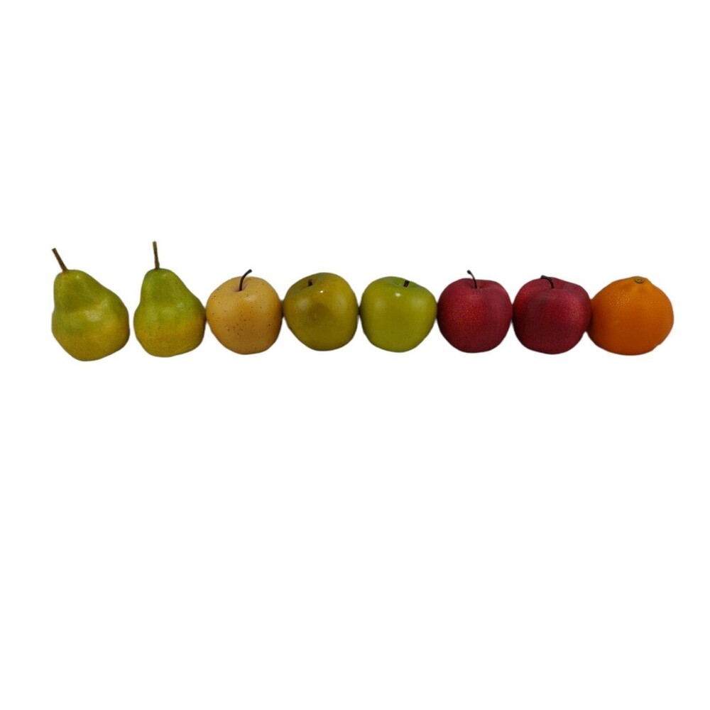 Vintage 8 Pc Faux Fruit Set Plastic Apples Pears Orange Life Size Kitchen Decor